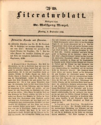 Morgenblatt für gebildete Leser. Literaturblatt (Morgenblatt für gebildete Stände) Montag 3. September 1838