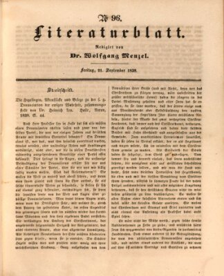 Morgenblatt für gebildete Leser. Literaturblatt (Morgenblatt für gebildete Stände) Freitag 21. September 1838