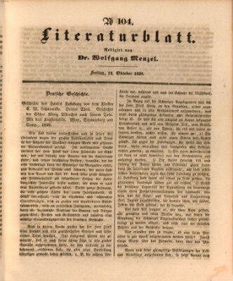 Morgenblatt für gebildete Leser. Literaturblatt (Morgenblatt für gebildete Stände) Freitag 12. Oktober 1838