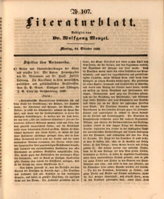 Morgenblatt für gebildete Leser. Literaturblatt (Morgenblatt für gebildete Stände) Montag 22. Oktober 1838