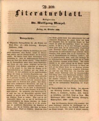 Morgenblatt für gebildete Leser. Literaturblatt (Morgenblatt für gebildete Stände) Freitag 26. Oktober 1838