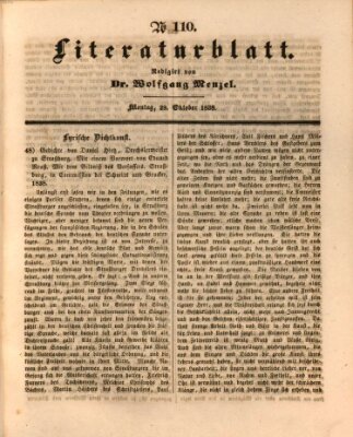 Morgenblatt für gebildete Leser. Literaturblatt (Morgenblatt für gebildete Stände) Montag 29. Oktober 1838