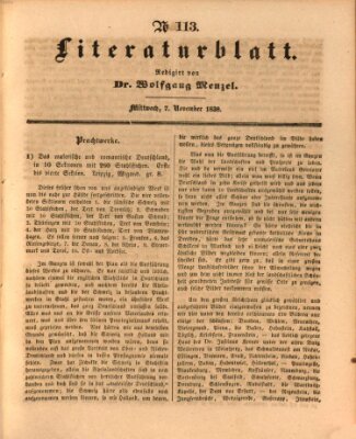 Morgenblatt für gebildete Leser. Literaturblatt (Morgenblatt für gebildete Stände) Mittwoch 7. November 1838