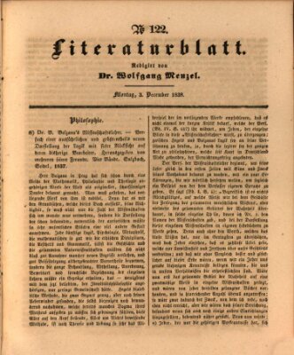 Morgenblatt für gebildete Leser. Literaturblatt (Morgenblatt für gebildete Stände) Montag 3. Dezember 1838