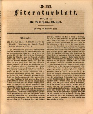 Morgenblatt für gebildete Leser. Literaturblatt (Morgenblatt für gebildete Stände) Montag 10. Dezember 1838