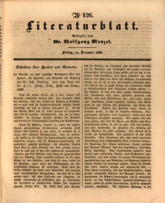 Morgenblatt für gebildete Leser. Literaturblatt (Morgenblatt für gebildete Stände) Freitag 14. Dezember 1838