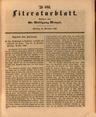 Morgenblatt für gebildete Leser. Literaturblatt (Morgenblatt für gebildete Stände) Montag 31. Dezember 1838