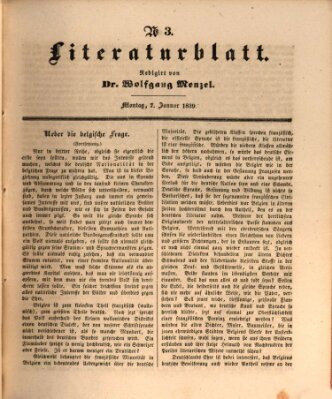 Morgenblatt für gebildete Leser. Literaturblatt (Morgenblatt für gebildete Stände) Montag 7. Januar 1839