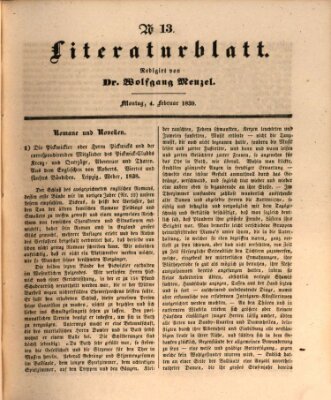 Morgenblatt für gebildete Leser. Literaturblatt (Morgenblatt für gebildete Stände) Montag 4. Februar 1839