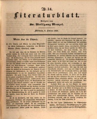 Morgenblatt für gebildete Leser. Literaturblatt (Morgenblatt für gebildete Stände) Mittwoch 6. Februar 1839