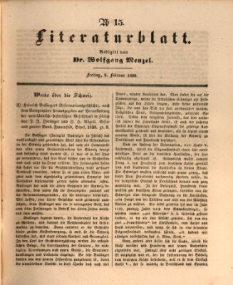 Morgenblatt für gebildete Leser. Literaturblatt (Morgenblatt für gebildete Stände) Freitag 8. Februar 1839