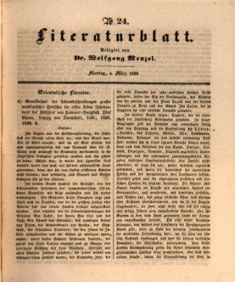 Morgenblatt für gebildete Leser. Literaturblatt (Morgenblatt für gebildete Stände) Montag 4. März 1839