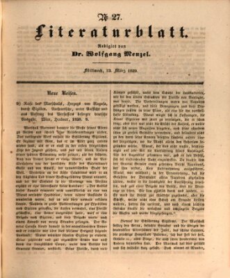 Morgenblatt für gebildete Leser. Literaturblatt (Morgenblatt für gebildete Stände) Mittwoch 13. März 1839