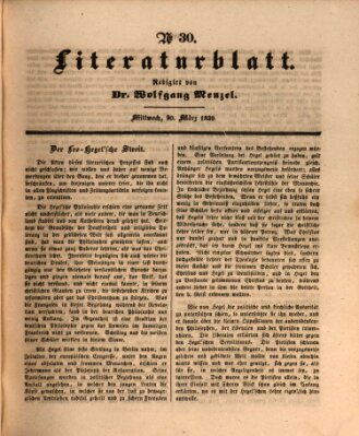 Morgenblatt für gebildete Leser. Literaturblatt (Morgenblatt für gebildete Stände) Mittwoch 20. März 1839