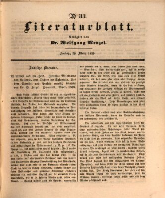 Morgenblatt für gebildete Leser. Literaturblatt (Morgenblatt für gebildete Stände) Freitag 29. März 1839