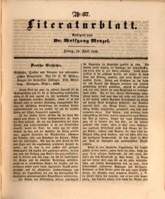 Morgenblatt für gebildete Leser. Literaturblatt (Morgenblatt für gebildete Stände) Freitag 12. April 1839