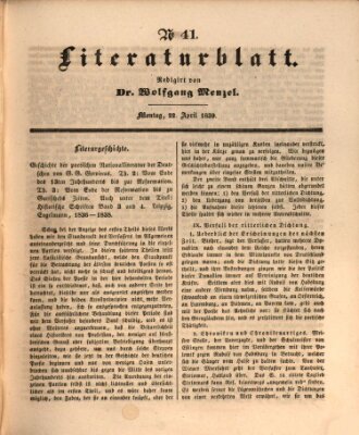 Morgenblatt für gebildete Leser. Literaturblatt (Morgenblatt für gebildete Stände) Montag 22. April 1839