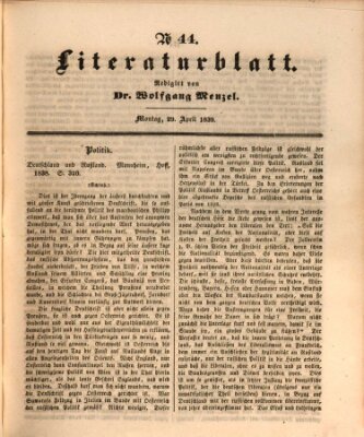 Morgenblatt für gebildete Leser. Literaturblatt (Morgenblatt für gebildete Stände) Montag 29. April 1839