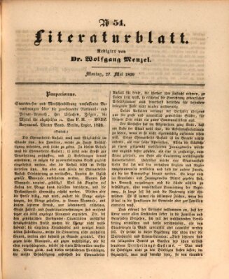 Morgenblatt für gebildete Leser. Literaturblatt (Morgenblatt für gebildete Stände) Montag 27. Mai 1839