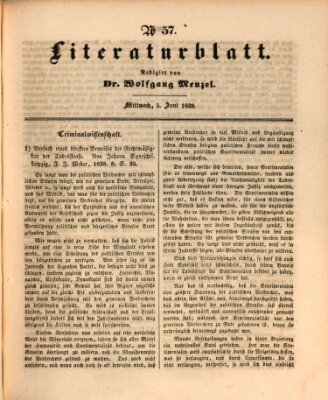 Morgenblatt für gebildete Leser. Literaturblatt (Morgenblatt für gebildete Stände) Mittwoch 5. Juni 1839