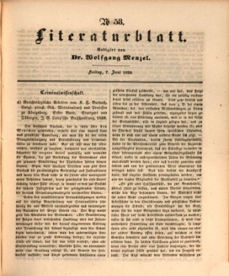 Morgenblatt für gebildete Leser. Literaturblatt (Morgenblatt für gebildete Stände) Freitag 7. Juni 1839