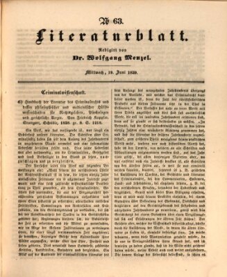 Morgenblatt für gebildete Leser. Literaturblatt (Morgenblatt für gebildete Stände) Mittwoch 19. Juni 1839