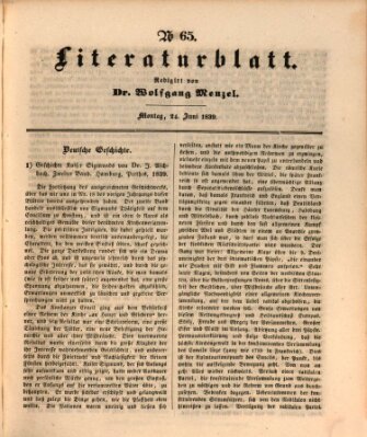 Morgenblatt für gebildete Leser. Literaturblatt (Morgenblatt für gebildete Stände) Montag 24. Juni 1839