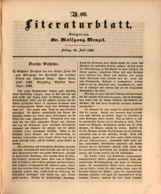 Morgenblatt für gebildete Leser. Literaturblatt (Morgenblatt für gebildete Stände) Freitag 28. Juni 1839