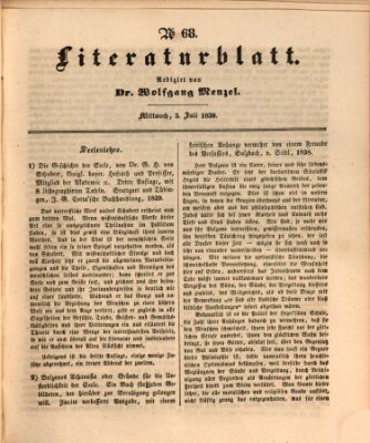 Morgenblatt für gebildete Leser. Literaturblatt (Morgenblatt für gebildete Stände) Mittwoch 3. Juli 1839