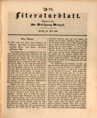 Morgenblatt für gebildete Leser. Literaturblatt (Morgenblatt für gebildete Stände) Freitag 12. Juli 1839