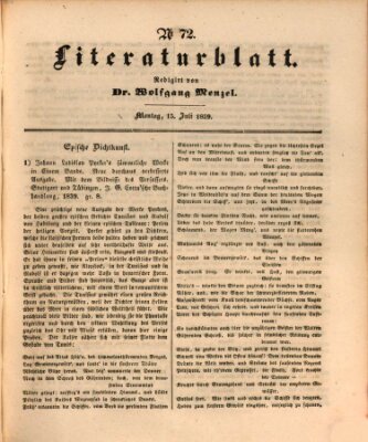 Morgenblatt für gebildete Leser. Literaturblatt (Morgenblatt für gebildete Stände) Montag 15. Juli 1839