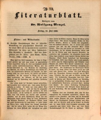 Morgenblatt für gebildete Leser. Literaturblatt (Morgenblatt für gebildete Stände) Freitag 19. Juli 1839