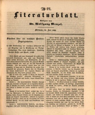 Morgenblatt für gebildete Leser. Literaturblatt (Morgenblatt für gebildete Stände) Mittwoch 31. Juli 1839