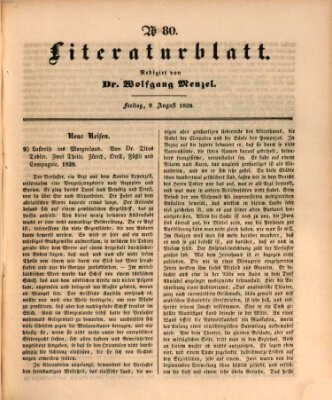 Morgenblatt für gebildete Leser. Literaturblatt (Morgenblatt für gebildete Stände) Freitag 9. August 1839