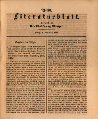 Morgenblatt für gebildete Leser. Literaturblatt (Morgenblatt für gebildete Stände) Freitag 6. September 1839