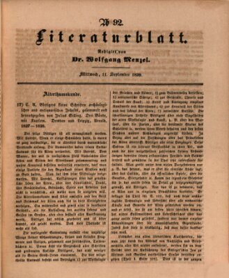 Morgenblatt für gebildete Leser. Literaturblatt (Morgenblatt für gebildete Stände) Mittwoch 11. September 1839