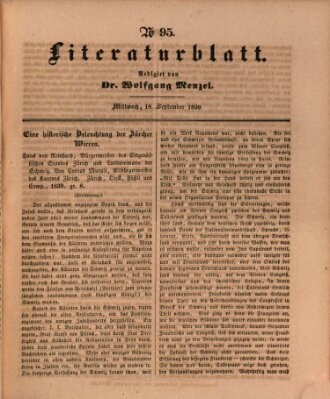 Morgenblatt für gebildete Leser. Literaturblatt (Morgenblatt für gebildete Stände) Mittwoch 18. September 1839