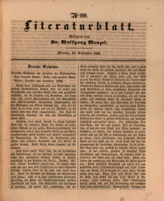 Morgenblatt für gebildete Leser. Literaturblatt (Morgenblatt für gebildete Stände) Montag 30. September 1839