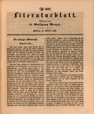 Morgenblatt für gebildete Leser. Literaturblatt (Morgenblatt für gebildete Stände) Montag 21. Oktober 1839