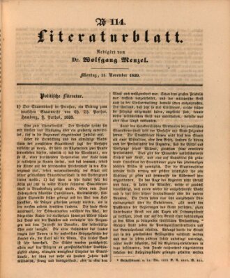 Morgenblatt für gebildete Leser. Literaturblatt (Morgenblatt für gebildete Stände) Montag 11. November 1839