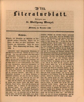 Morgenblatt für gebildete Leser. Literaturblatt (Morgenblatt für gebildete Stände) Mittwoch 13. November 1839