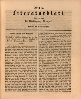 Morgenblatt für gebildete Leser. Literaturblatt (Morgenblatt für gebildete Stände) Montag 18. November 1839