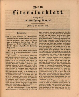 Morgenblatt für gebildete Leser. Literaturblatt (Morgenblatt für gebildete Stände) Mittwoch 20. November 1839