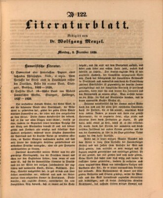 Morgenblatt für gebildete Leser. Literaturblatt (Morgenblatt für gebildete Stände) Montag 2. Dezember 1839