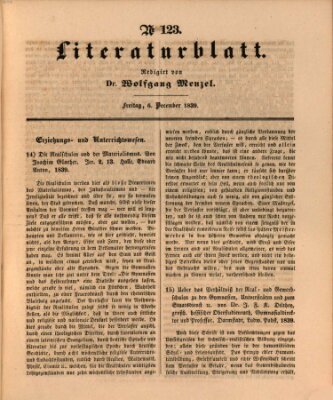 Morgenblatt für gebildete Leser. Literaturblatt (Morgenblatt für gebildete Stände) Freitag 6. Dezember 1839