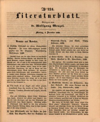 Morgenblatt für gebildete Leser. Literaturblatt (Morgenblatt für gebildete Stände) Montag 9. Dezember 1839