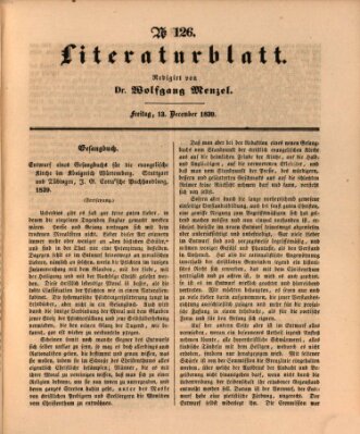 Morgenblatt für gebildete Leser. Literaturblatt (Morgenblatt für gebildete Stände) Freitag 13. Dezember 1839