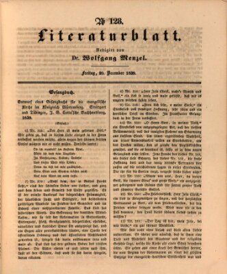 Morgenblatt für gebildete Leser. Literaturblatt (Morgenblatt für gebildete Stände) Freitag 20. Dezember 1839