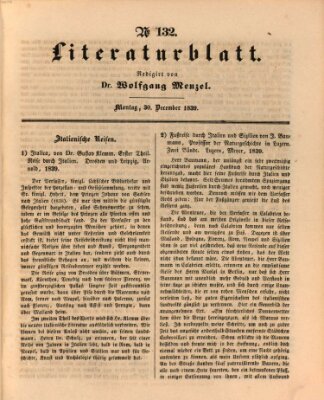 Morgenblatt für gebildete Leser. Literaturblatt (Morgenblatt für gebildete Stände) Montag 30. Dezember 1839