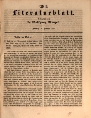 Morgenblatt für gebildete Leser. Literaturblatt (Morgenblatt für gebildete Stände) Montag 6. Januar 1840